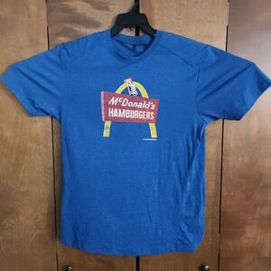 D17  McDonalds Hamburgers T Shirt Mens Medium Blue First Edition Graphic Tee